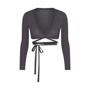 SKIMS (NikeSKIMS) Weightless Layers Gray Long Sleeve Wrap Crop Top
